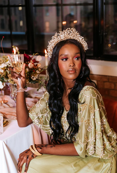 Latest Light Green Bridal Set Hand Made Stone With Gorgura Very Silk Soft Satin Wedding Dirac For Women