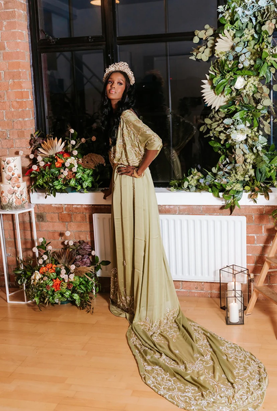 Latest Light Green Bridal Set Hand Made Stone With Gorgura Very Silk Soft Satin Wedding Dirac For Women