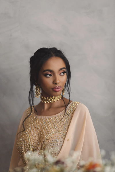 Light Gold Bridal Somali Dirac Elegant Handmade Embroidery Gold Stone Beaded Wedding Dirac For Women