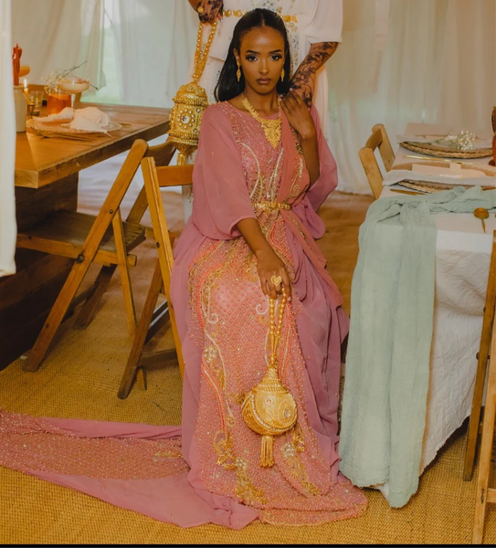 Free Hand Bag Pink Bridal Women Somalian Wedding Stone Embroidery Dirac Set For Bridal Dirac