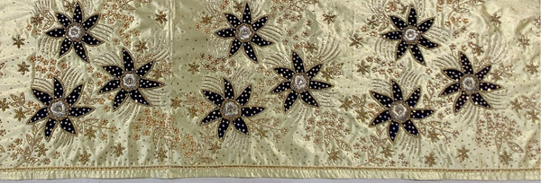 Golden Shimmer Fabrics with Golden Pearl Beaded Hand Work High Quality Handwork Tube Beaded Work With Light Weight African George Wrappers