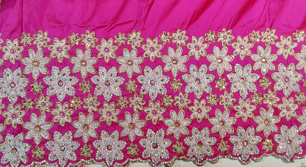 African Raw Silk George Wrapper With Floral Design Embroidery And Stone Beaded Evening Dress