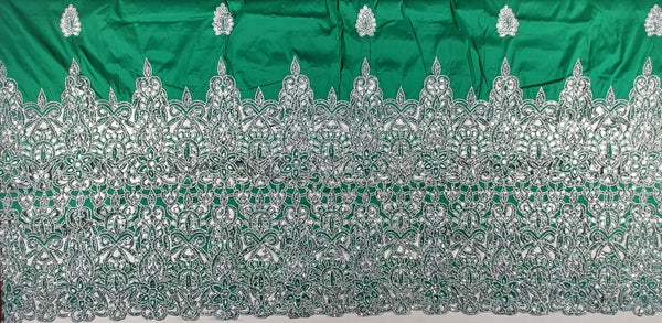 New Trading African George Wrapper With Cut Work And Stone Work With Green Raw Silk Fabric And Golden Net Blouse For Women