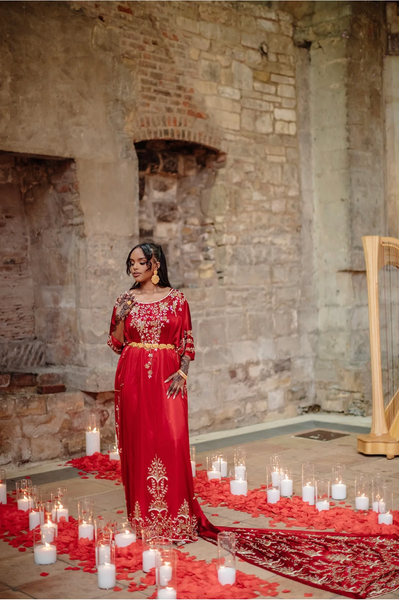 Luxury Bridal Somalian Wedding Dirac Red Dirac Set With Garbsaar Golden Stone Handmade For Women