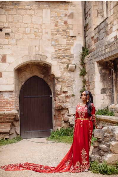 Luxury Bridal Somalian Wedding Dirac Red Dirac Set With Garbsaar Golden Stone Handmade For Women