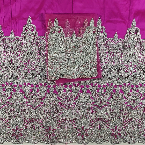 Classy African Pink George wrapper With Cut Work And Stone Work Design For Nigerian Wedding And Evening Dress For Women