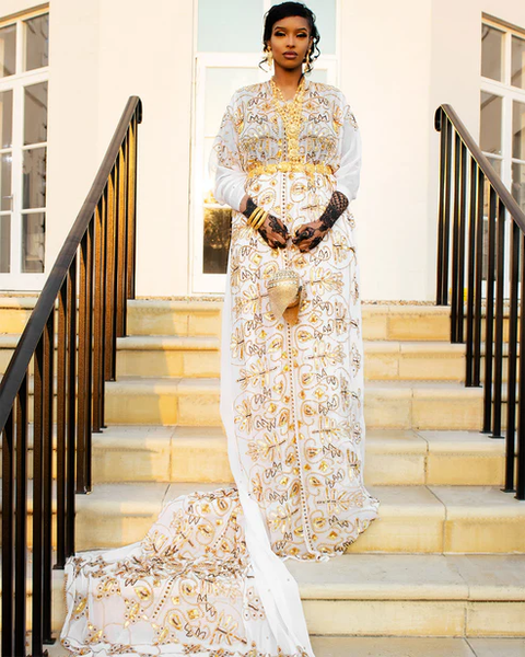 Pure White Georgette 3.5m Bridal Dirac Beaded Beautiful Embroidery Design Somalian Special Dirac For Women