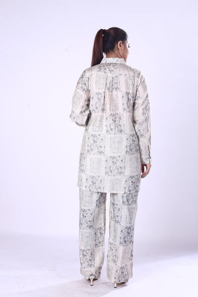 New Co-ord Set Floral Digital Design Print Full Sleeve Shirt For Modern Women