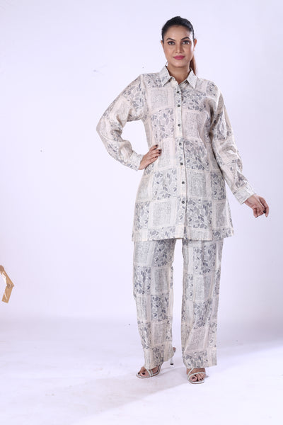 New Co-ord Set Floral Digital Design Print Full Sleeve Shirt For Modern Women