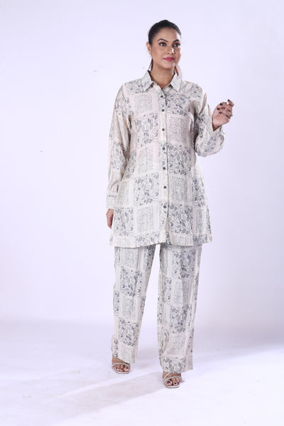 New Co-ord Set Floral Digital Design Print Full Sleeve Shirt For Modern Women