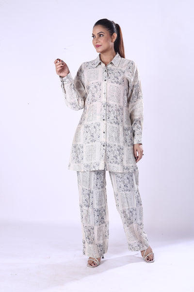 New Co-ord Set Floral Digital Design Print Full Sleeve Shirt For Modern Women