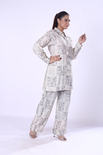 New Co-ord Set Floral Digital Design Print Full Sleeve Shirt For Modern Women