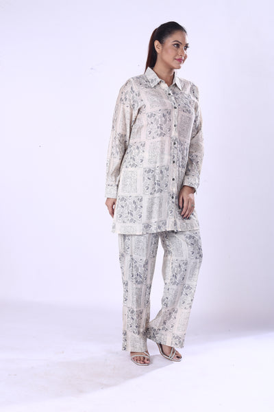 New Co-ord Set Floral Digital Design Print Full Sleeve Shirt For Modern Women