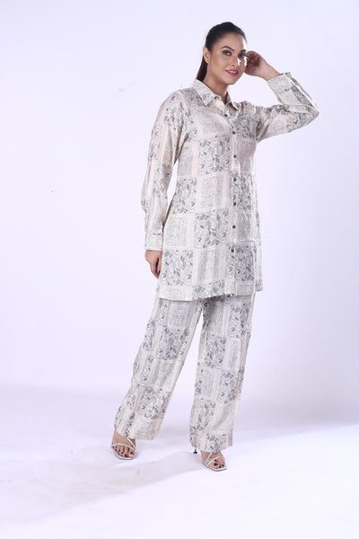 New Co-ord Set Floral Digital Design Print Full Sleeve Shirt For Modern Women