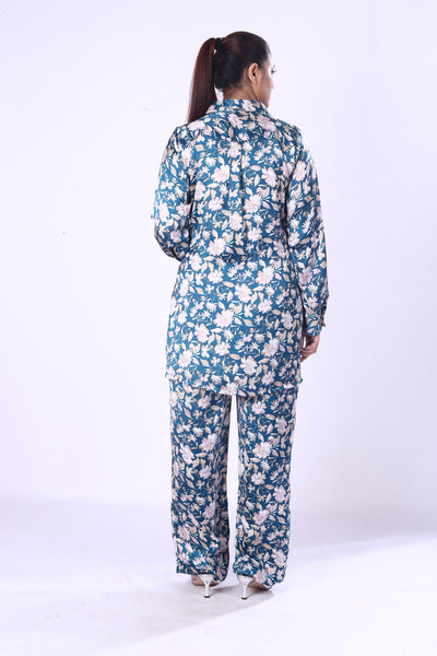 Soft And Smooth Blue Floral Print Co-Ord Set Zaara Poly For Women And Girls