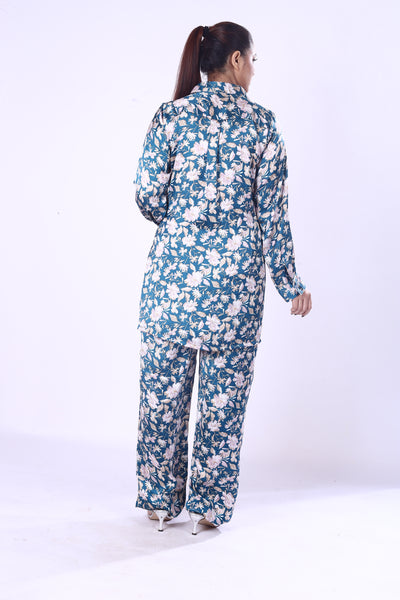 Soft And Smooth Blue Floral Print Co-Ord Set Zaara Poly For Women And Girls