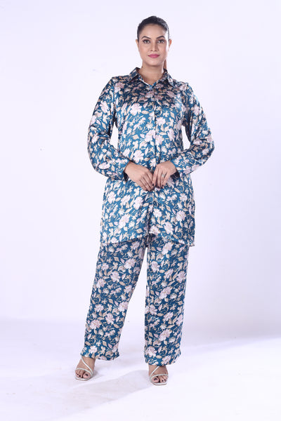 Soft And Smooth Blue Floral Print Co-Ord Set Zaara Poly For Women And Girls