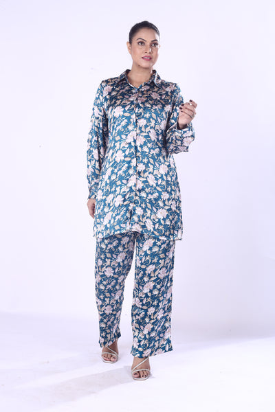 Soft And Smooth Blue Floral Print Co-Ord Set Zaara Poly For Women And Girls