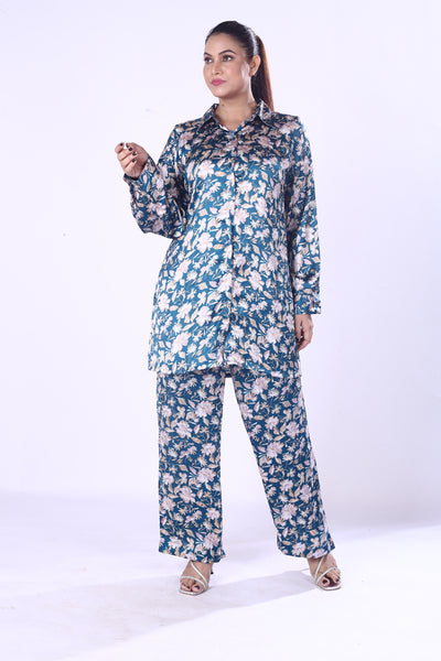 Soft And Smooth Blue Floral Print Co-Ord Set Zaara Poly For Women And Girls