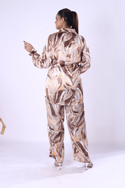 Luxury Zaara Poly Satin A Classic Collar And Full-Lenth Co-Ord Set For Women Styls