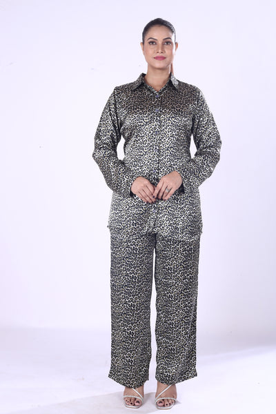 Evening Loungewear Style This Satin Co-Ord Set With Matching The Smooth Glossy Texture