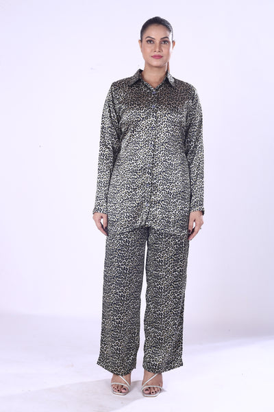 Evening Loungewear Style This Satin Co-Ord Set With Matching The Smooth Glossy Texture