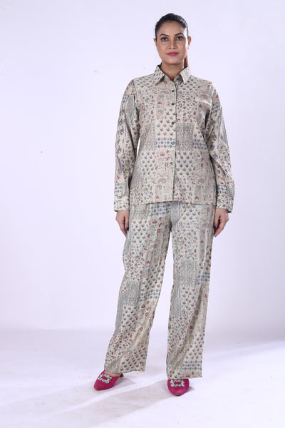 Women’s Ethnic Print Cotton Co-Ord Set Comfortable Button Down Shirt