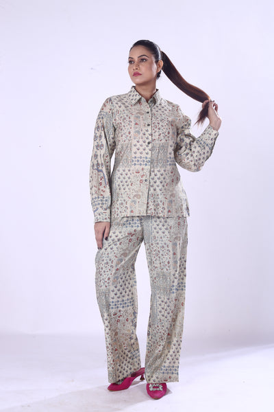 Women’s Ethnic Print Cotton Co-Ord Set Comfortable Button Down Shirt