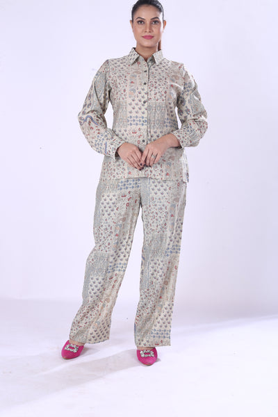 Women’s Ethnic Print Cotton Co-Ord Set Comfortable Button Down Shirt