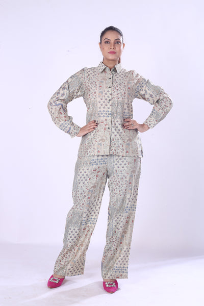 Women’s Ethnic Print Cotton Co-Ord Set Comfortable Button Down Shirt