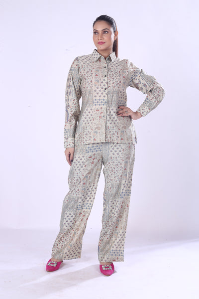 Women’s Ethnic Print Cotton Co-Ord Set Comfortable Button Down Shirt