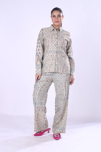 Women’s Ethnic Print Cotton Co-Ord Set Comfortable Button Down Shirt