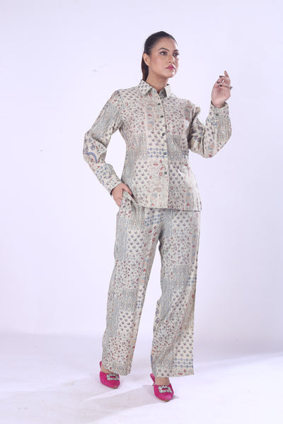 Women’s Ethnic Print Cotton Co-Ord Set Comfortable Button Down Shirt