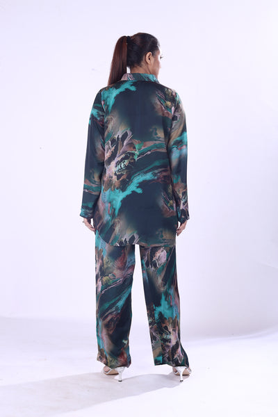 New Collection Print Satin Co-Ord Set for Women Green, Black & Purple Lounge Wear