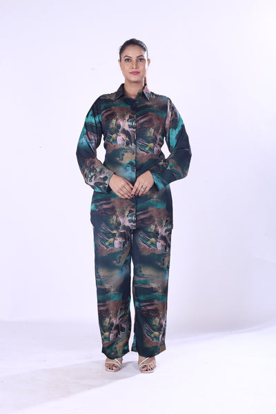 New Collection Print Satin Co-Ord Set for Women Green, Black & Purple Lounge Wear