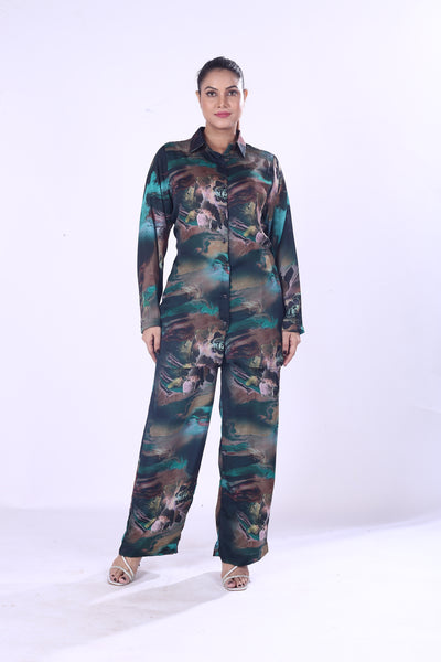 New Collection Print Satin Co-Ord Set for Women Green, Black & Purple Lounge Wear