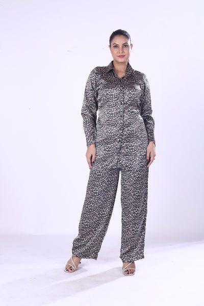 Women’s Leopard Print Co-Ord Set Satin Finish Zaara Poly-Cotton Outfit for Day & Night