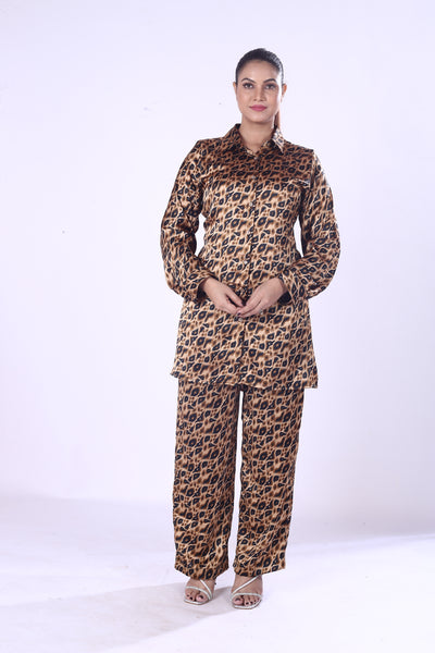 Trending Bold Stin Print Co-Ord Set for Women Button-Up Shirt & Pants in Soft Zaara Poly Fabric