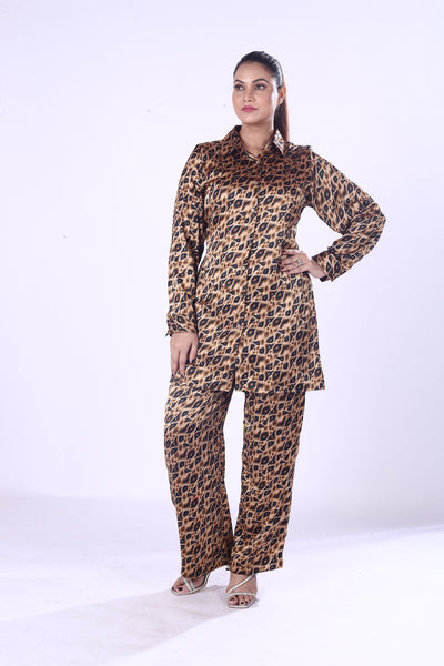 Trending Bold Stin Print Co-Ord Set for Women Button-Up Shirt & Pants in Soft Zaara Poly Fabric