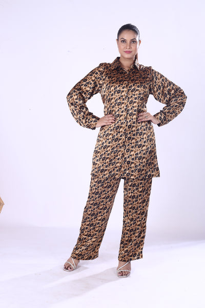Trending Bold Stin Print Co-Ord Set for Women Button-Up Shirt & Pants in Soft Zaara Poly Fabric