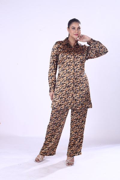 Trending Bold Stin Print Co-Ord Set for Women Button-Up Shirt & Pants in Soft Zaara Poly Fabric