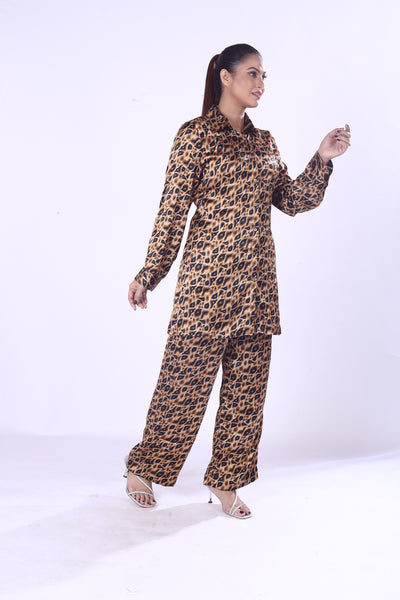 Trending Bold Stin Print Co-Ord Set for Women Button-Up Shirt & Pants in Soft Zaara Poly Fabric