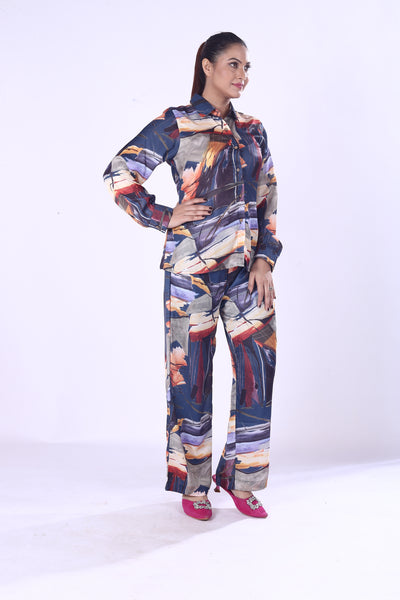 New Designed Cotton Viscose Co-Ord Set Vibrant Silk-Style Print Shirt & Matching Pants