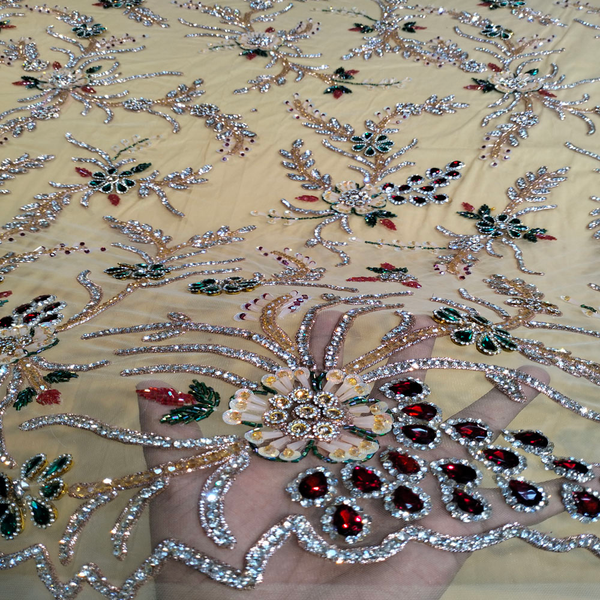 2025 Latest Royal Gold Hand Beaded Stone Net Lace 5 Yards For African Women VIP Net Lace