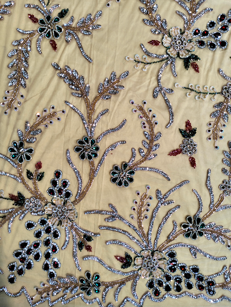 2025 Latest Royal Gold Hand Beaded Stone Net Lace 5 Yards For African Women VIP Net Lace