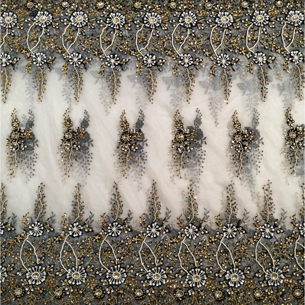 Stone Beaded Mesh Net Lace Fabric For Women Wedding And Party Dress