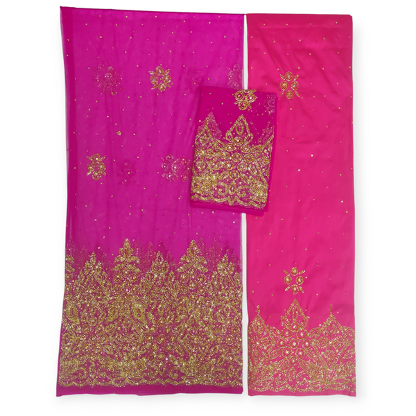 Gold Design on Dark Pink Background Handwork George