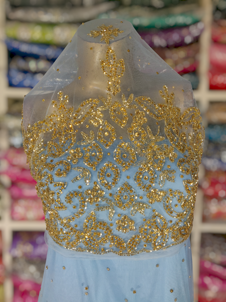 Second Gold Design on Light Blue Background Handwork George