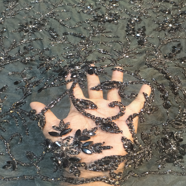 Rhinestone Tulle Lace Fabric 5 Yards Bridal Wedding Headband Fabric For Evening Dresses