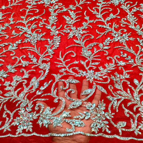 Rhinestone Tulle Lace Fabric 5 Yards Bridal Wedding Headband Fabric For Evening Dresses